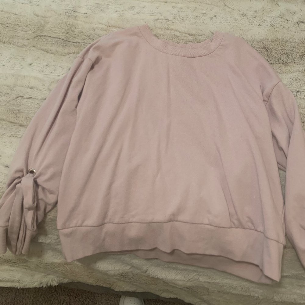 light lavender pullover with tie sleeves